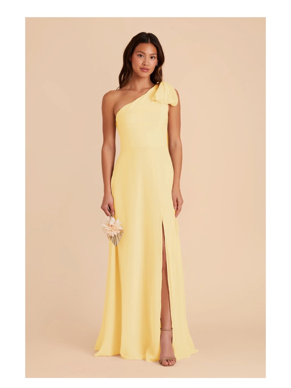 Birdy Grey One-Shoulder Lemon Yellow Gown with Side Slit